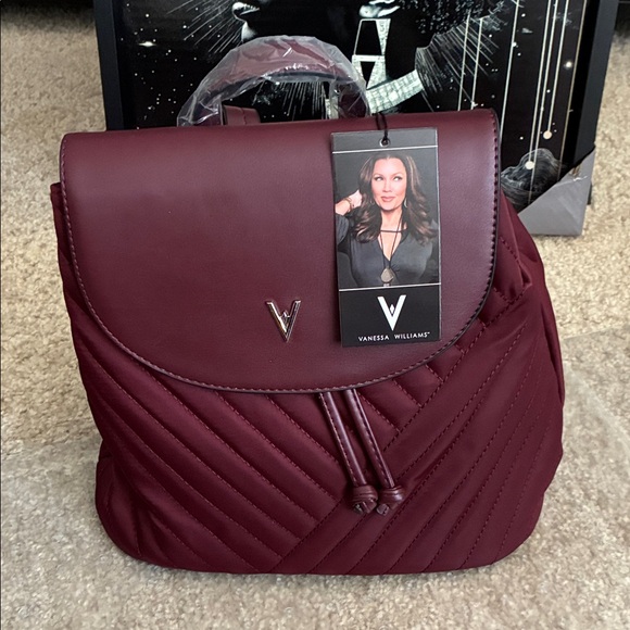 Vanessa Williams Burgundy Quilted Backpack with dust bag - Picture 1 of 7